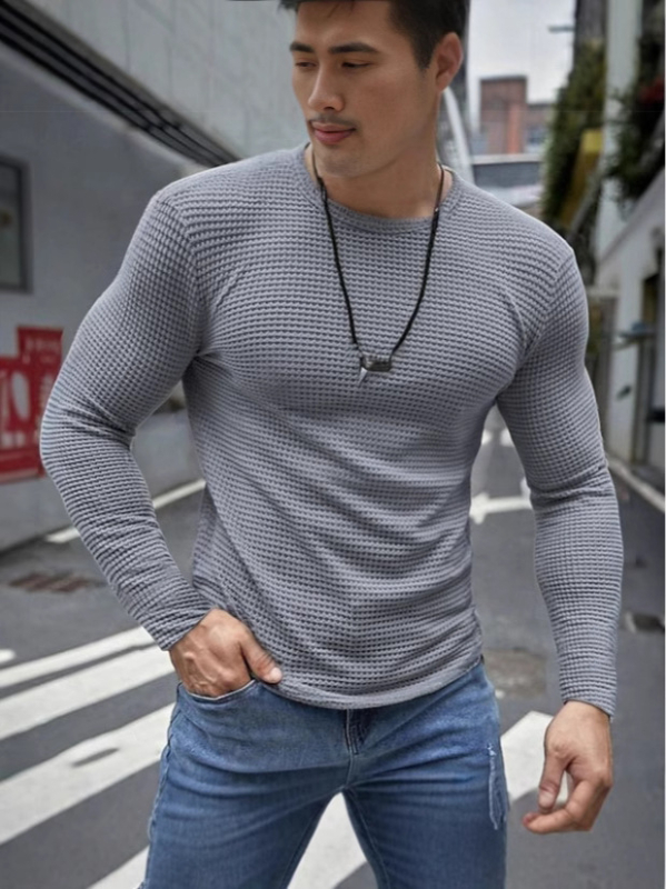 Slim-fit prugasta poliester dugih rukava bluza s okruglim izrezom