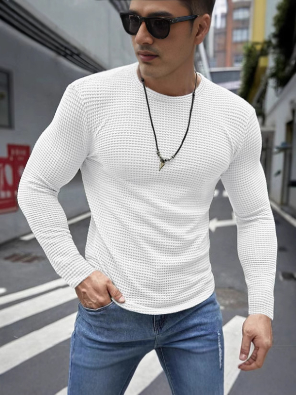 Slim-fit prugasta poliester dugih rukava bluza s okruglim izrezom