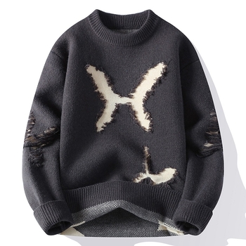 Тийнейджърски пуловер с кръгло деколте, плътен жакард, модал-полиестер смес, есен 2024