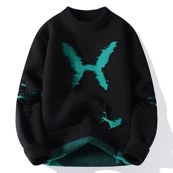 Тийнейджърски пуловер с кръгло деколте, плътен жакард, модал-полиестер смес, есен 2024