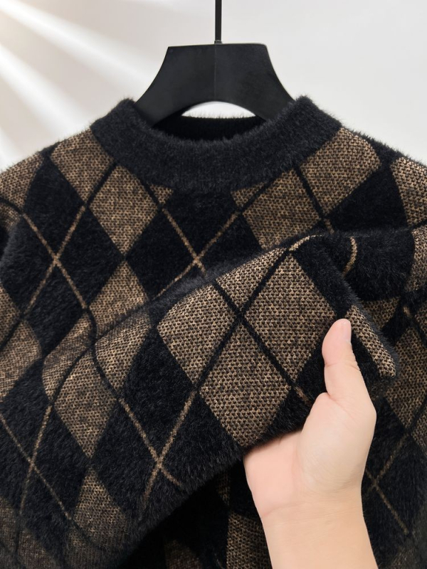 Pulover bărbătesc, stil coreean, slim fit, gros, guler rotund