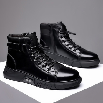 Martin μποτάκια για άνδρες — χειμωνιάτικα, διπλό δερμάτινο επάνω μέρος, κορδόνια μπροστά, σόλα από καουτσούκ, επένδυση από συνθετική γούνα