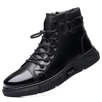 Martin μποτάκια για άνδρες — χειμωνιάτικα, διπλό δερμάτινο επάνω μέρος, κορδόνια μπροστά, σόλα από καουτσούκ, επένδυση από συνθετική γούνα