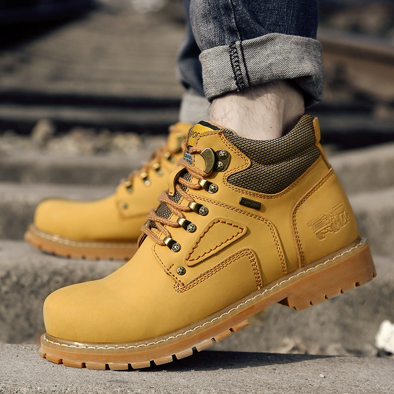 Férfi Martin-stílusú munkacipő, magas szárú, vast talp, téli bélés és Goodyear talp