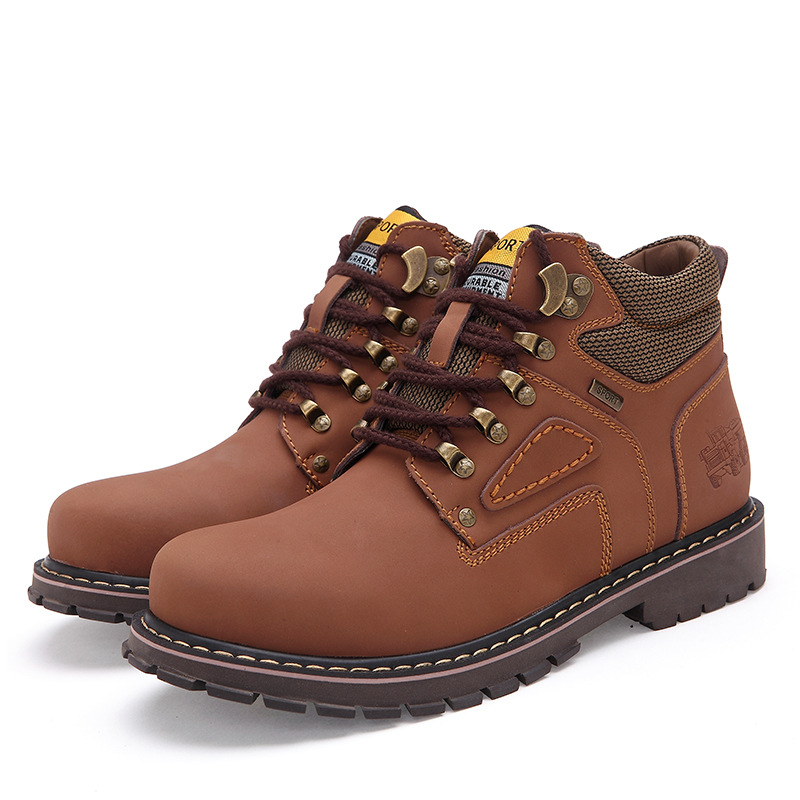Férfi Martin-stílusú munkacipő, magas szárú, vast talp, téli bélés és Goodyear talp