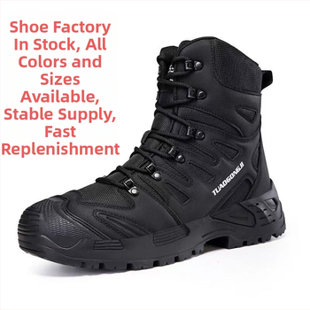 Мъжки военни туристически обувки за планински походи, висок маншет, еластично затваряне, горно покритие изкуствена кожа/оксфорд плат, EVA средна подметка и износоустойчива гумена подметка
