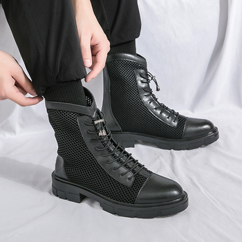 Μπότες με διάτρητο πλέγμα, αναπνεύσιμες, ψηλό επάνω μέρος, κλείσιμο με ελαστικό και πίσω φερμουάρ