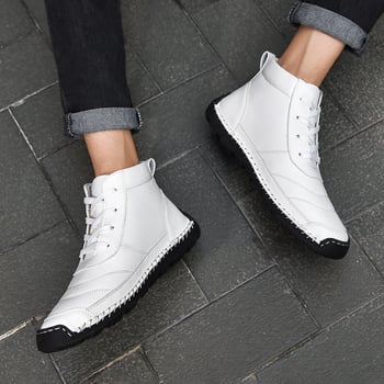 Ghete Martin înalte, cusute manual din PU, ghete casual de iarnă, vârf rotund, toc mic 1–3 cm