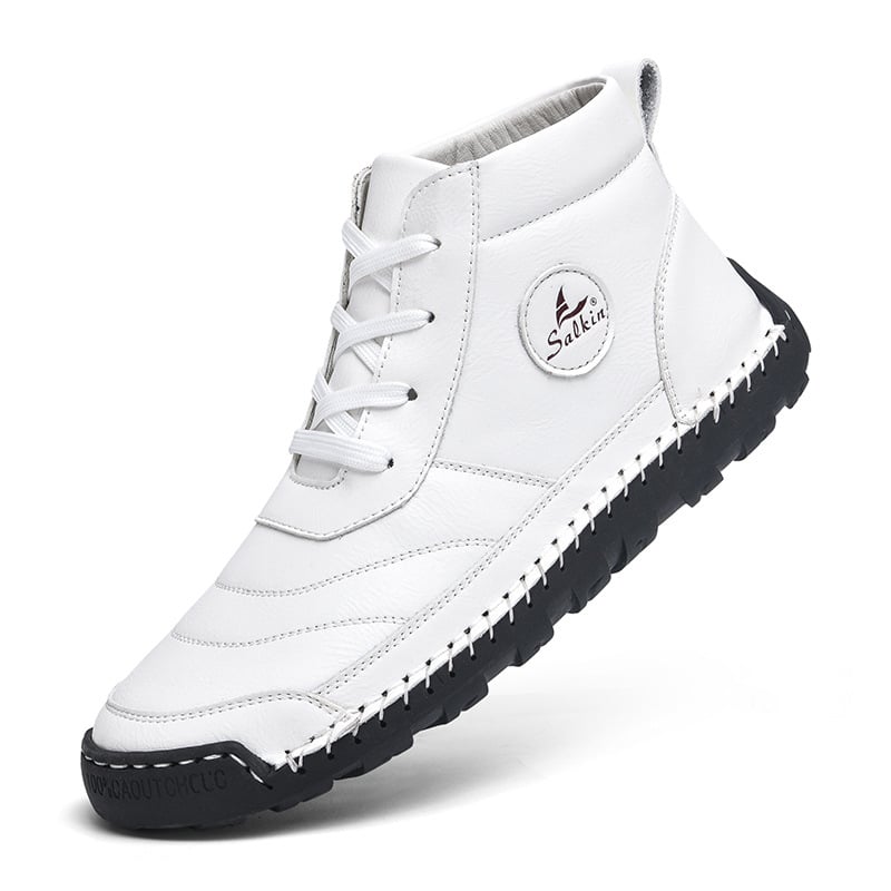 Ghete Martin înalte, cusute manual din PU, ghete casual de iarnă, vârf rotund, toc mic 1–3 cm