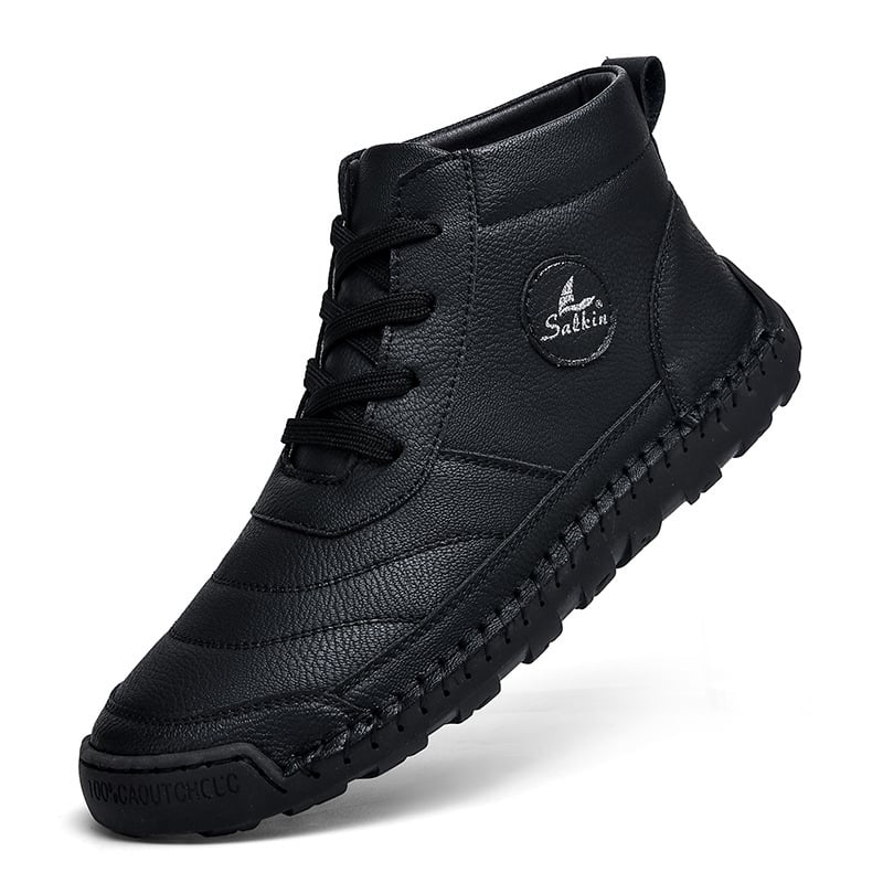 Ghete Martin înalte, cusute manual din PU, ghete casual de iarnă, vârf rotund, toc mic 1–3 cm