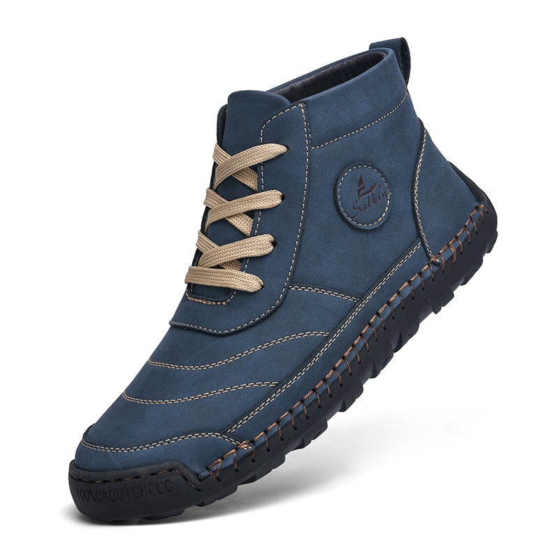 Ghete Martin înalte, cusute manual din PU, ghete casual de iarnă, vârf rotund, toc mic 1–3 cm