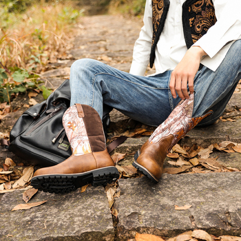 Μπότα Καουμπόι με ψηλό άξονα, χειροποίητο κέντημα, στρογγυλή μύτη, PU επάνω, σόλα από τένοντα βοείου, χαμηλό τακούνι 1–3 εκ