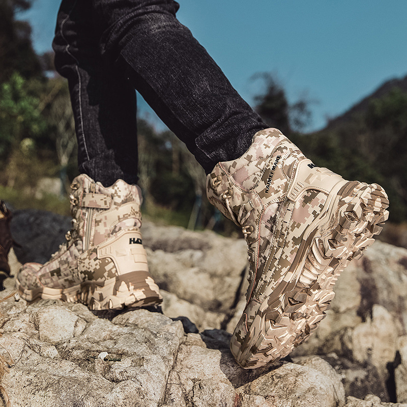 Bocanci tactic înalți camuflați, pentru drumeții și sporturi de tir — Unisex adulți, Poliester, Cod Gk835