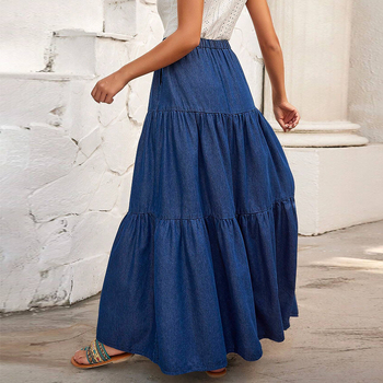 218583 Τζιν μίντι φούστα, μακριά, Πολυεστέρας 50-70% + Σπαντέξ 30-50%