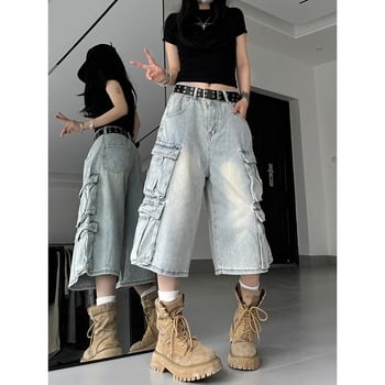 Ženske cropped traperice od denima, visokim strukom, straight kroj, nekoliko džepova