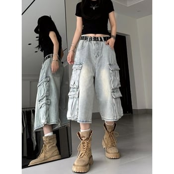 Ženske cropped traperice od denima, visokim strukom, straight kroj, nekoliko džepova