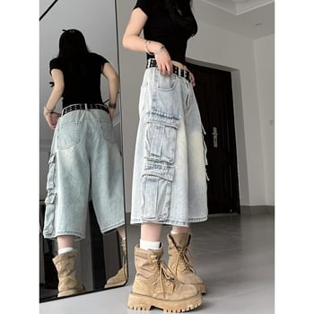 Ženske cropped traperice od denima, visokim strukom, straight kroj, nekoliko džepova