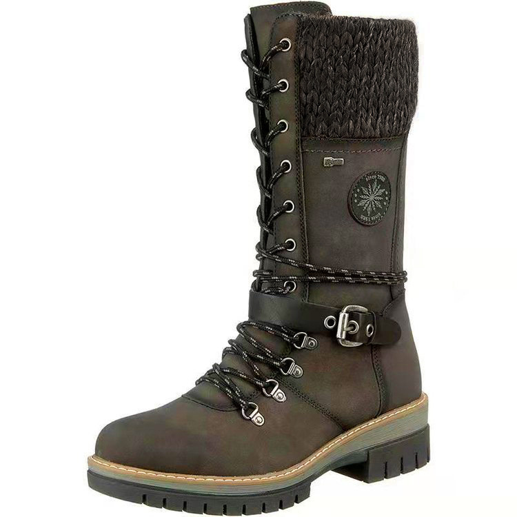 Sieviešu ziemas zābaki vidējā garuma, apaļa purngals, kvadrātveida papēdis, vilnas šuvums ar sprādzi, kokvilnas virsdaļa