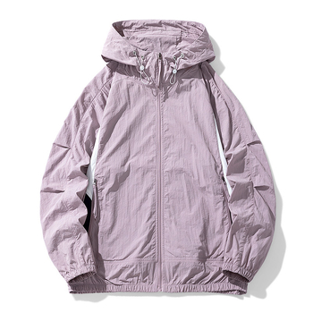 Unisex nailoniniai vasaros paltai su gobtuvu – laisvas kirpimo, UPF50+ saulės apsauga, priekinis užtrauktukas ir kišenės su užtrauktukais