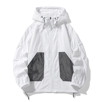 Unisex nailoniniai vasaros paltai su gobtuvu – laisvas kirpimo, UPF50+ saulės apsauga, priekinis užtrauktukas ir kišenės su užtrauktukais