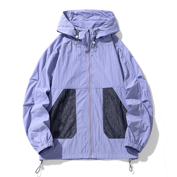 Unisex nailoniniai vasaros paltai su gobtuvu – laisvas kirpimo, UPF50+ saulės apsauga, priekinis užtrauktukas ir kišenės su užtrauktukais