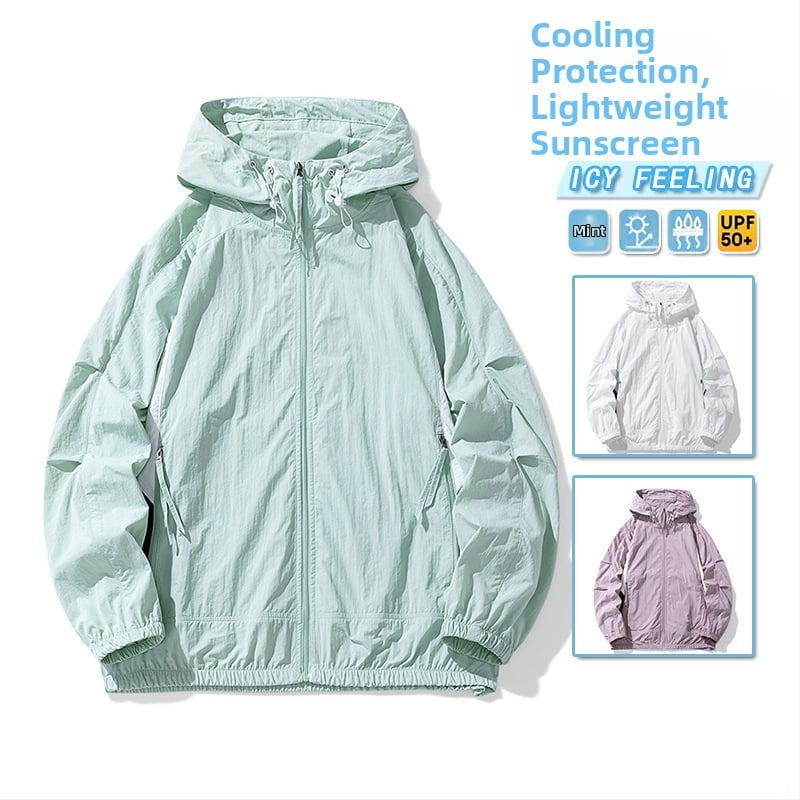 Unisex nailoniniai vasaros paltai su gobtuvu – laisvas kirpimo, UPF50+ saulės apsauga, priekinis užtrauktukas ir kišenės su užtrauktukais