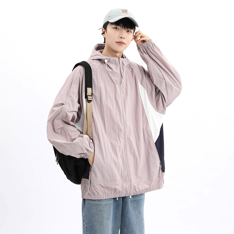 Unisex nailoniniai vasaros paltai su gobtuvu – laisvas kirpimo, UPF50+ saulės apsauga, priekinis užtrauktukas ir kišenės su užtrauktukais