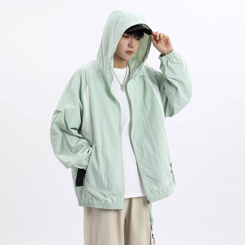 Unisex nailoniniai vasaros paltai su gobtuvu – laisvas kirpimo, UPF50+ saulės apsauga, priekinis užtrauktukas ir kišenės su užtrauktukais