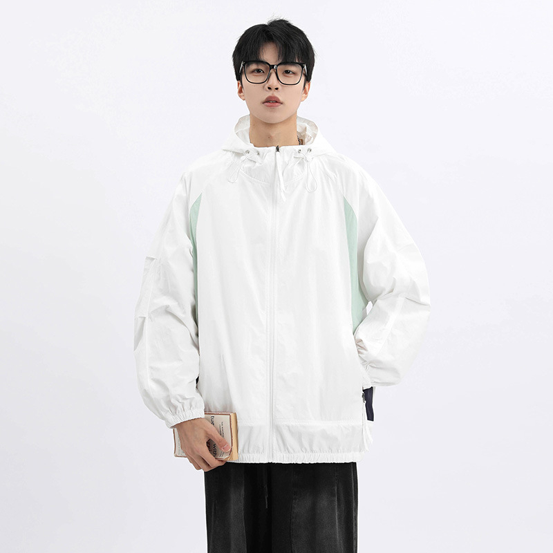 Unisex nailoniniai vasaros paltai su gobtuvu – laisvas kirpimo, UPF50+ saulės apsauga, priekinis užtrauktukas ir kišenės su užtrauktukais