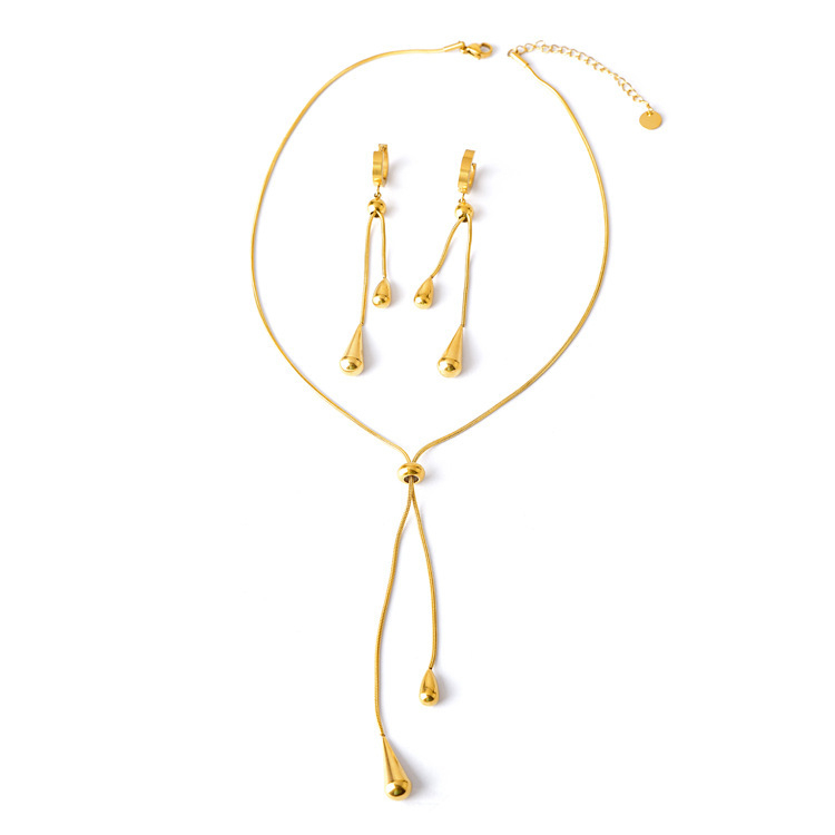 Σετ κοσμημάτων: μακριό κολιέ με σταγόνα νερού και σκουλαρίκια από τιτάνιο ατσάλι, γυναικείο μόδας, ηλεκτροπλατίωση