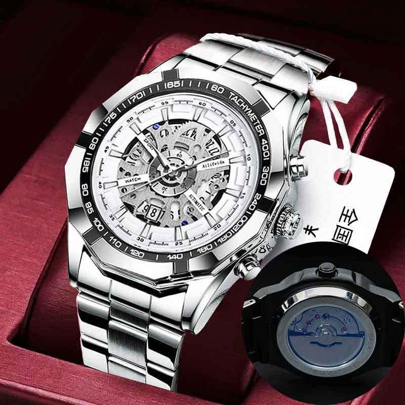 Férfi kvaros karóra átlátszó hátlappal, világító számlap, naptár, 30M vízállóság