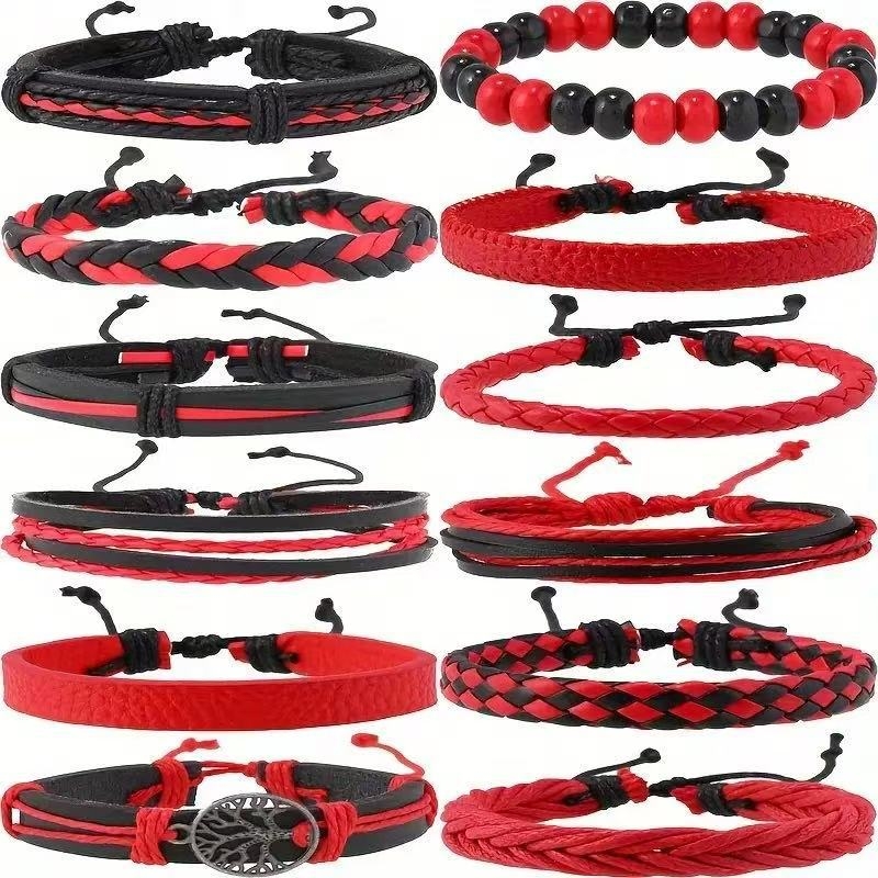 Унисекс кожена гривна, ръчно плетена, многослойна, мотив Дърво на живота с петконечна звезда, готически геометричен стил