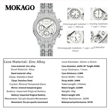 Γυναικείο ρολόι Quartz με έξι δείκτες κίνησης, χρονογράφο και ημερολόγιο, αδιαβροχοποίηση 30 m, κάσα από κράμα ψευδάργύρου, λουράκι από κράμα