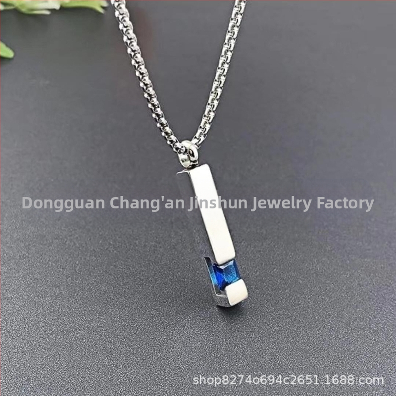 Κολιέ με μενταγιόν από ανοξείδωτο ατσάλι, εξάγωνο ζαφείρι, γεωμετρικός σχεδιασμός, φινίρισμα με διαμάντι