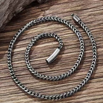 Κολιέ από ανοξείδωτο ατσάλι με αλυσίδα Cuban, γεωμετρικό κρεμαστό σε παλιομοδίτικο ύφος, τιτάνιο ατσάλι, 85 g