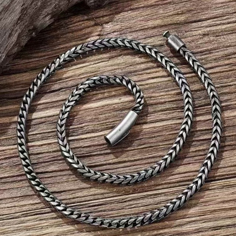Colier din oțel inoxidabil cu lanț Cuban, pandant geometric în stil vintage, oțel titan, 85 g