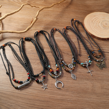 Κολιέ από κράμα με κρεμαστό από κράμα, κανονική αλυσίδα, πολυεπίπεδη σχεδίαση, Νέο κινέζικο στυλ