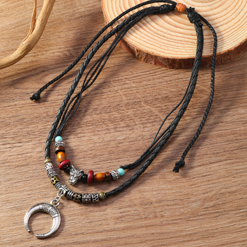 Κολιέ από κράμα με κρεμαστό από κράμα, κανονική αλυσίδα, πολυεπίπεδη σχεδίαση, Νέο κινέζικο στυλ