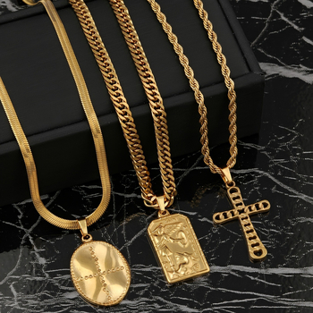 Κολιέ με γεωμετρικό σταυρό, ανοξείδωτο ατσάλι, μενταγιόν από τιτάνιο, κανονική αλυσίδα, μήκος 51–60 cm, στυλ προσωπικό