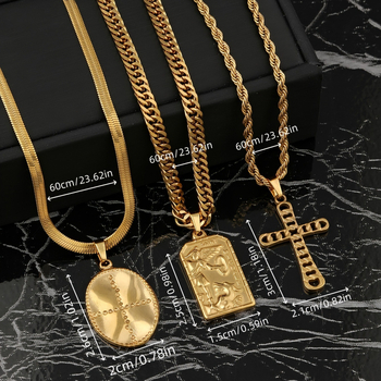 Κολιέ με γεωμετρικό σταυρό, ανοξείδωτο ατσάλι, μενταγιόν από τιτάνιο, κανονική αλυσίδα, μήκος 51–60 cm, στυλ προσωπικό