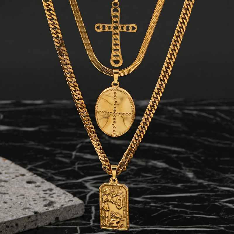 Colier cruce geometric, din oțel inoxidabil, pandantiv din oțel de titan, lanț din zale normale, lungime 51–60 cm, stil personal