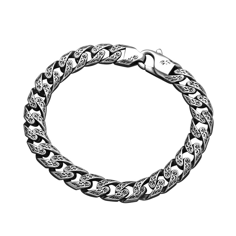 Muška bakrena narukvica s romboidnim oblikom, gravirana, Tang Grass uzorak, ručno izrađeni dodatak za ruku, proljeće 2025