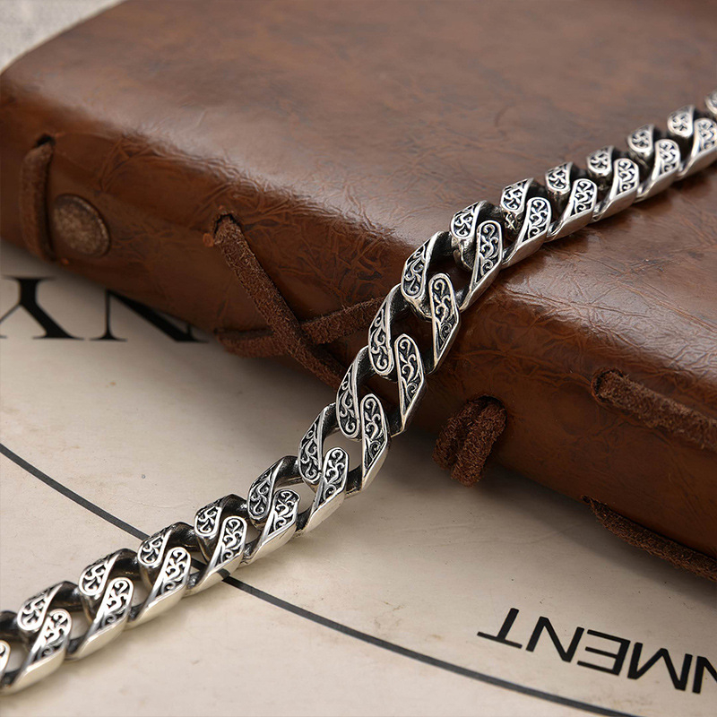 Muška bakrena narukvica s romboidnim oblikom, gravirana, Tang Grass uzorak, ručno izrađeni dodatak za ruku, proljeće 2025