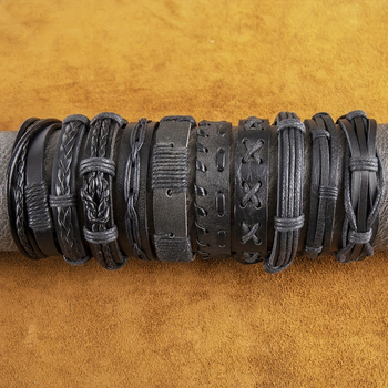 10 darabos vintage bőr fonott karkötő készlet, Halloween témájú, uniszex, etnikus stílus, csillagképes dizájn, kézzel készített, 2023 tavasza