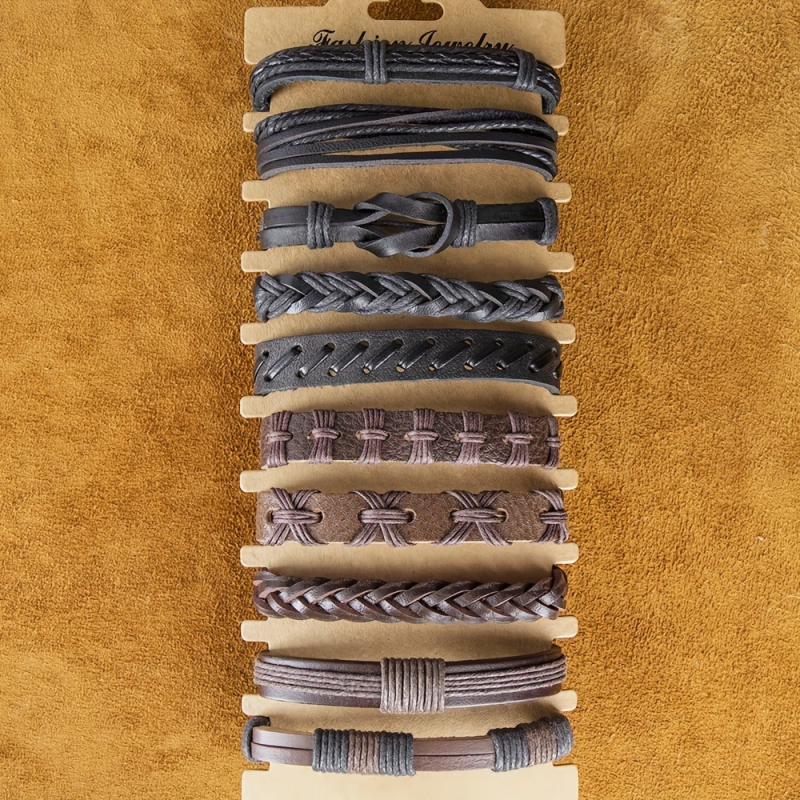 10 darabos vintage bőr fonott karkötő készlet, Halloween témájú, uniszex, etnikus stílus, csillagképes dizájn, kézzel készített, 2023 tavasza