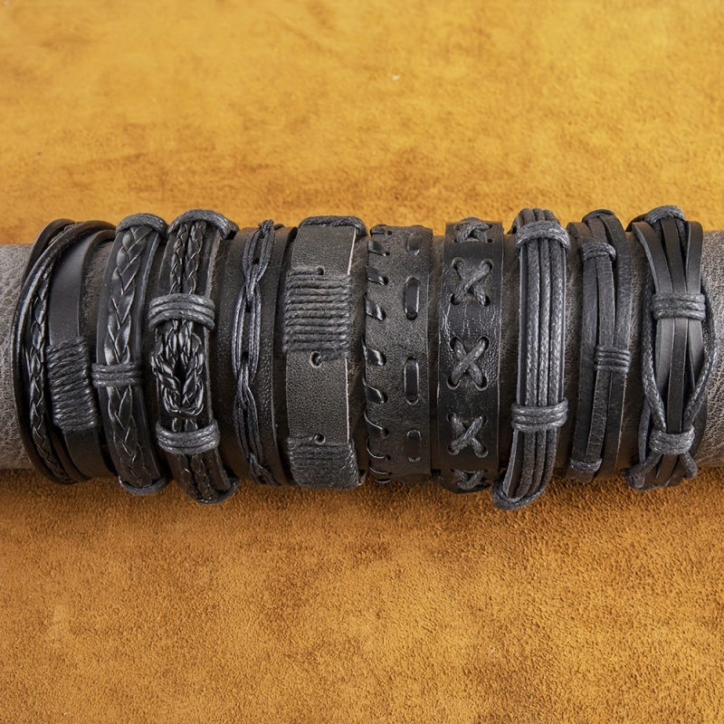 10 darabos vintage bőr fonott karkötő készlet, Halloween témájú, uniszex, etnikus stílus, csillagképes dizájn, kézzel készített, 2023 tavasza