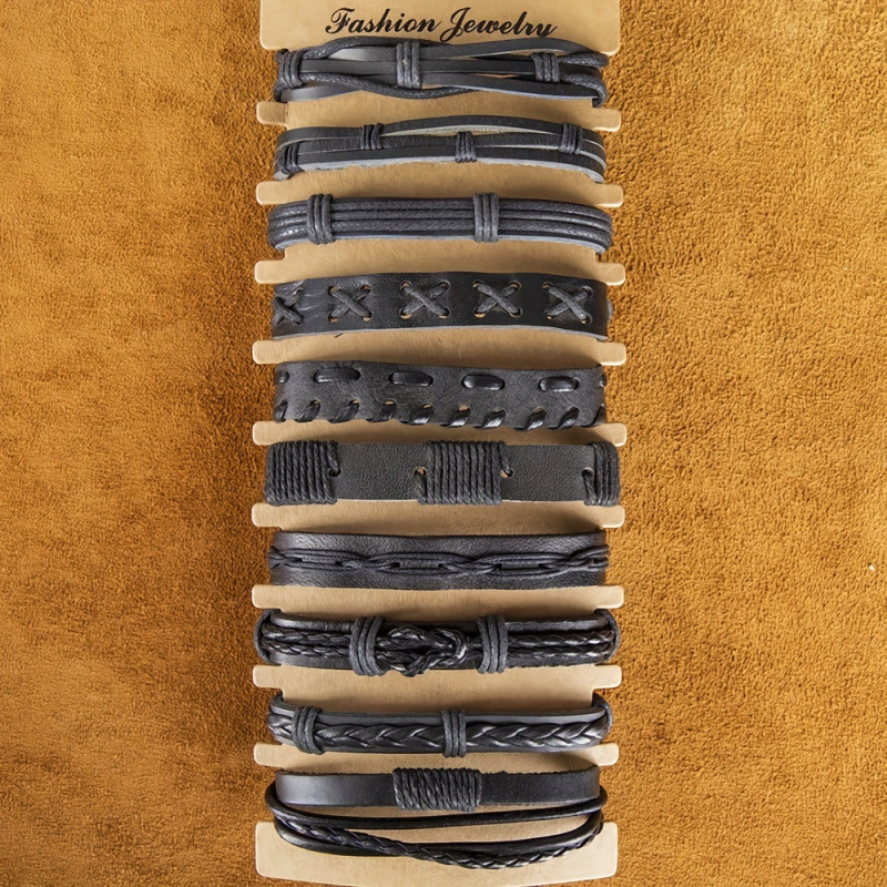 10 darabos vintage bőr fonott karkötő készlet, Halloween témájú, uniszex, etnikus stílus, csillagképes dizájn, kézzel készített, 2023 tavasza