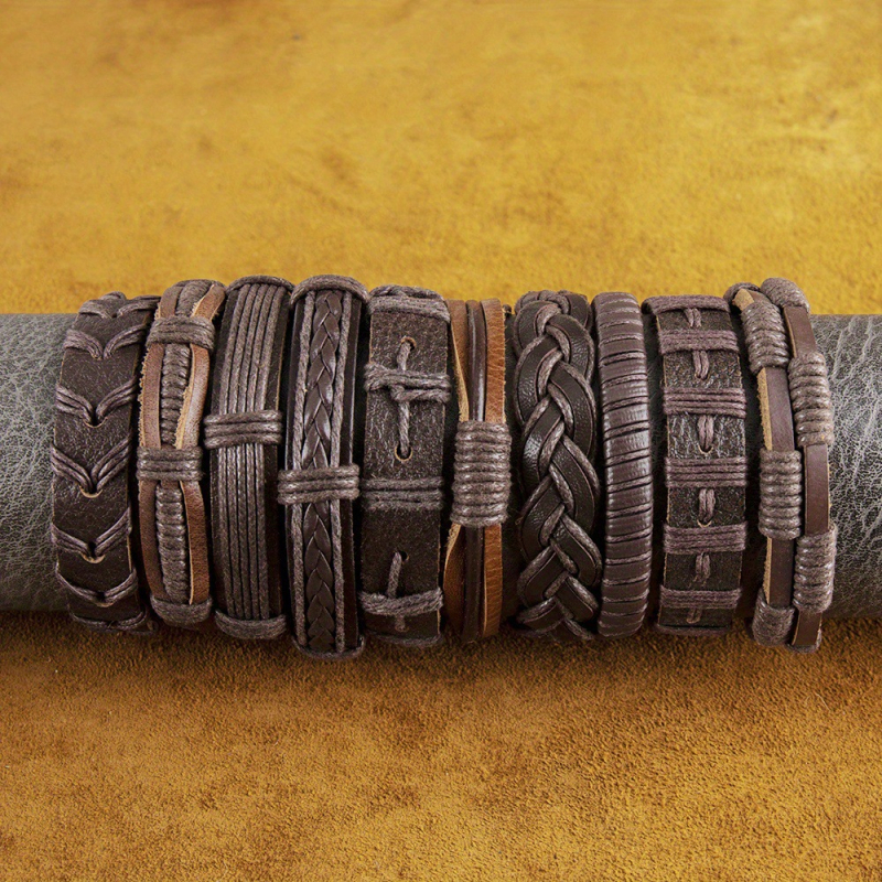 10 darabos vintage bőr fonott karkötő készlet, Halloween témájú, uniszex, etnikus stílus, csillagképes dizájn, kézzel készített, 2023 tavasza