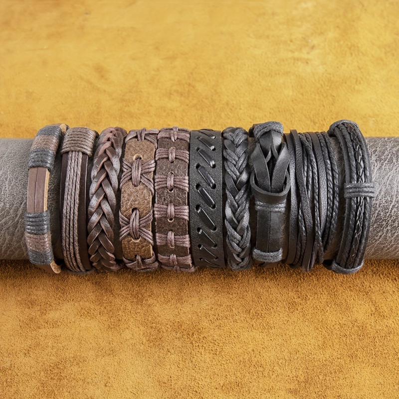 10 darabos vintage bőr fonott karkötő készlet, Halloween témájú, uniszex, etnikus stílus, csillagképes dizájn, kézzel készített, 2023 tavasza