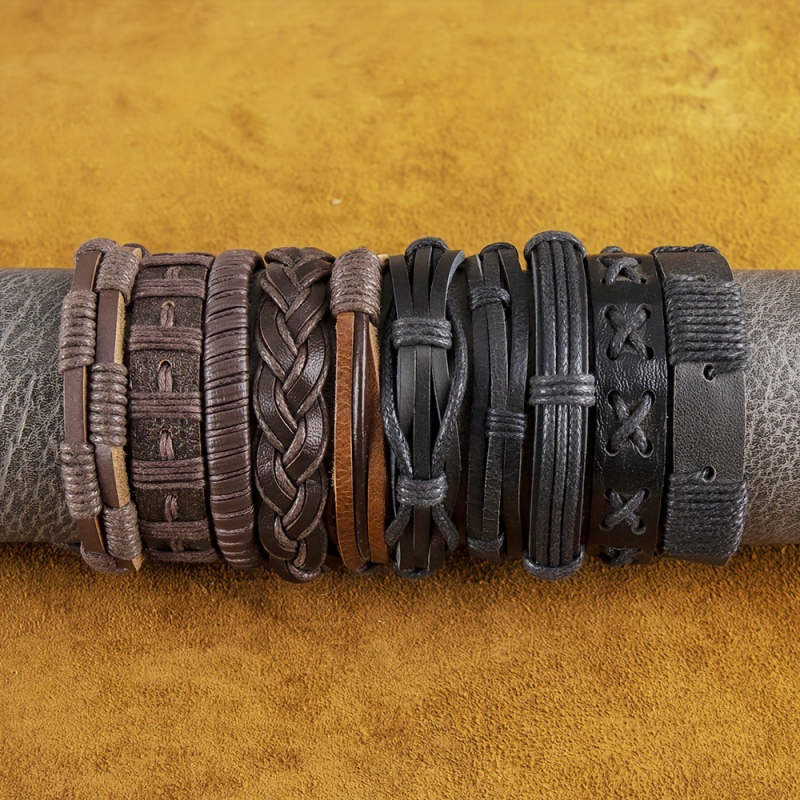 10 darabos vintage bőr fonott karkötő készlet, Halloween témájú, uniszex, etnikus stílus, csillagképes dizájn, kézzel készített, 2023 tavasza